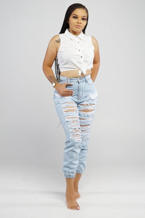 Denim Distress Joggers