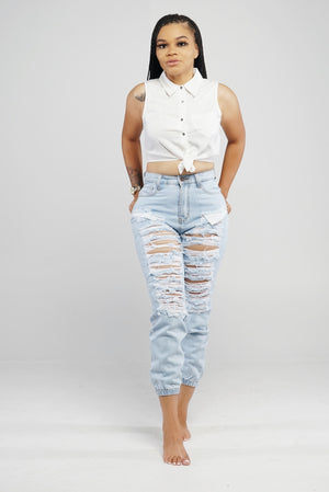 Denim Distress Joggers